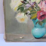 Oil on canvas Bouquet of roses signed Robert