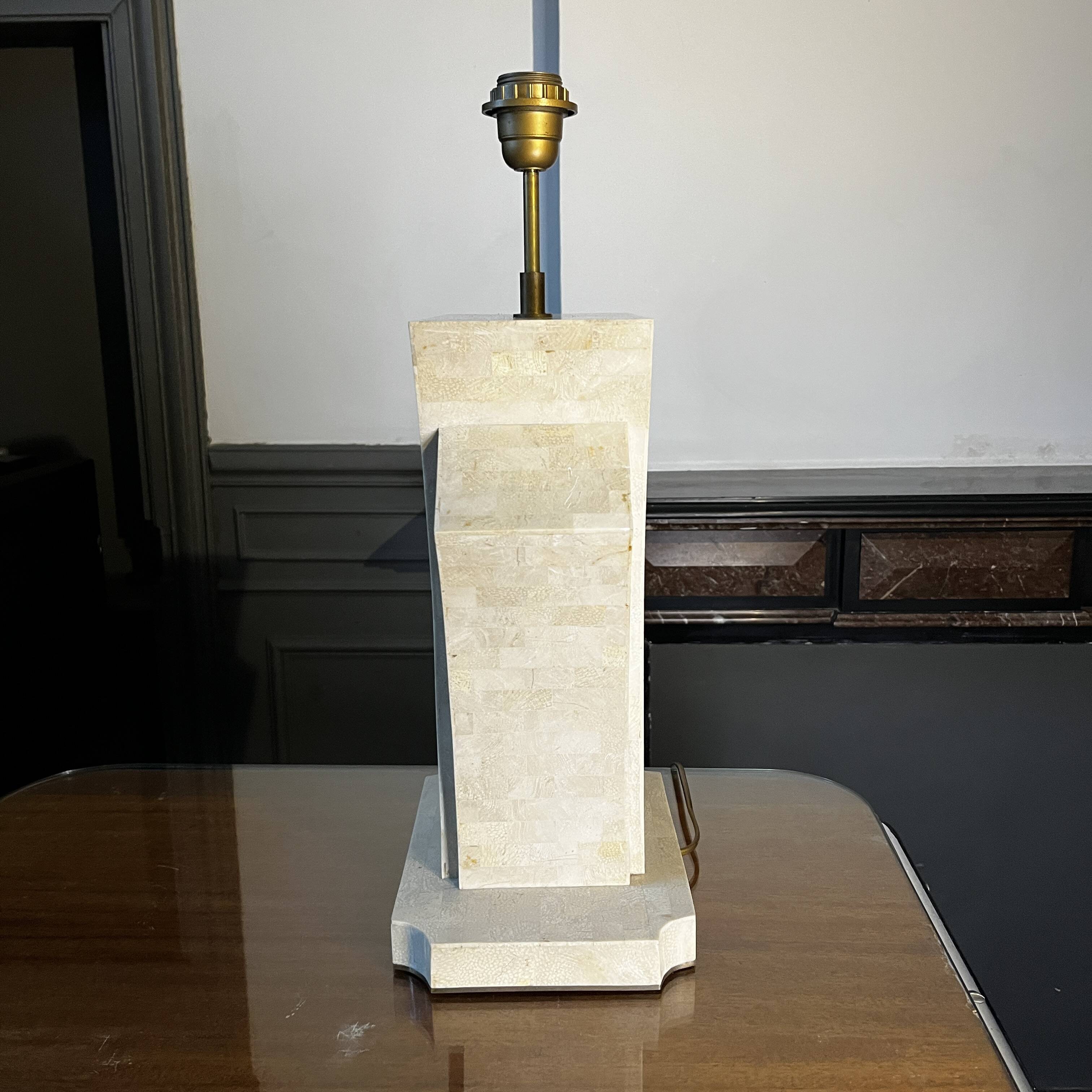 Hollywood regency lamp base maitland smith (usa), tessellated stones & brass, ca 1970