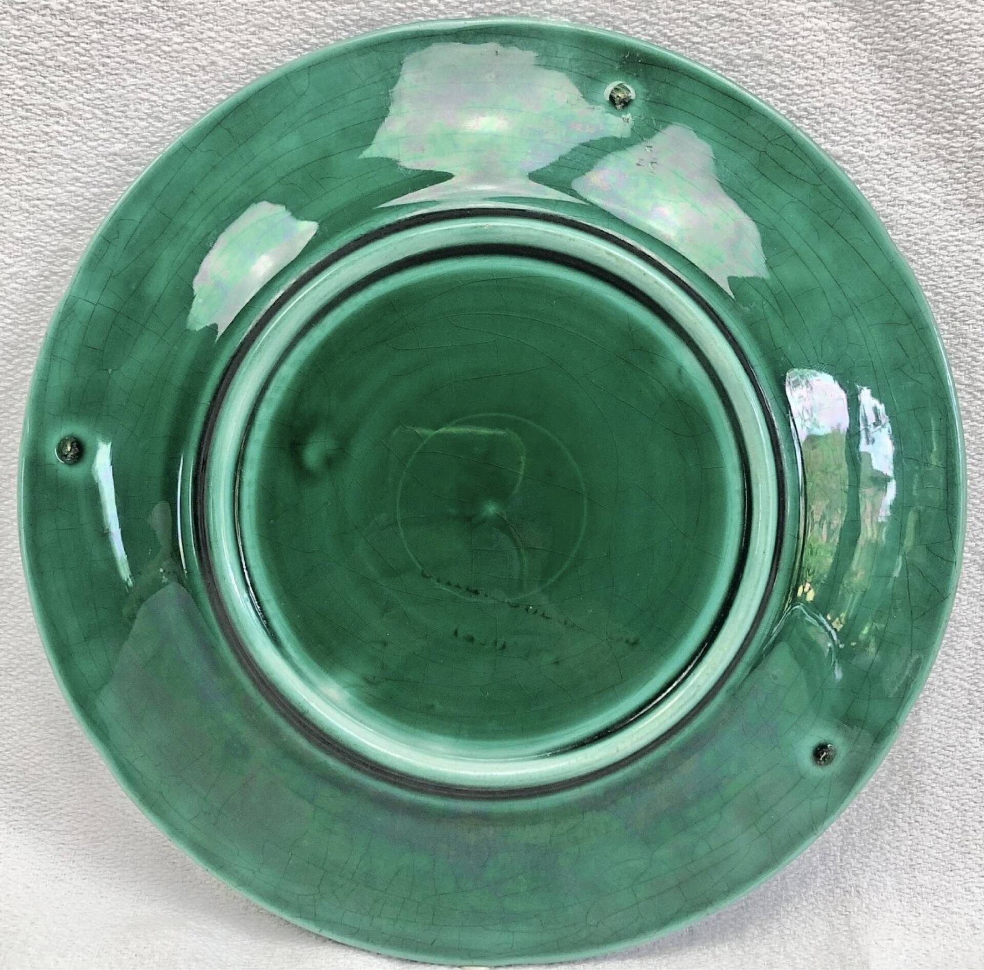 3 fruit plates Sarreguemines majolica shaded enamel Rubelles