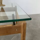 Scandinavian table blond teak and glass 60