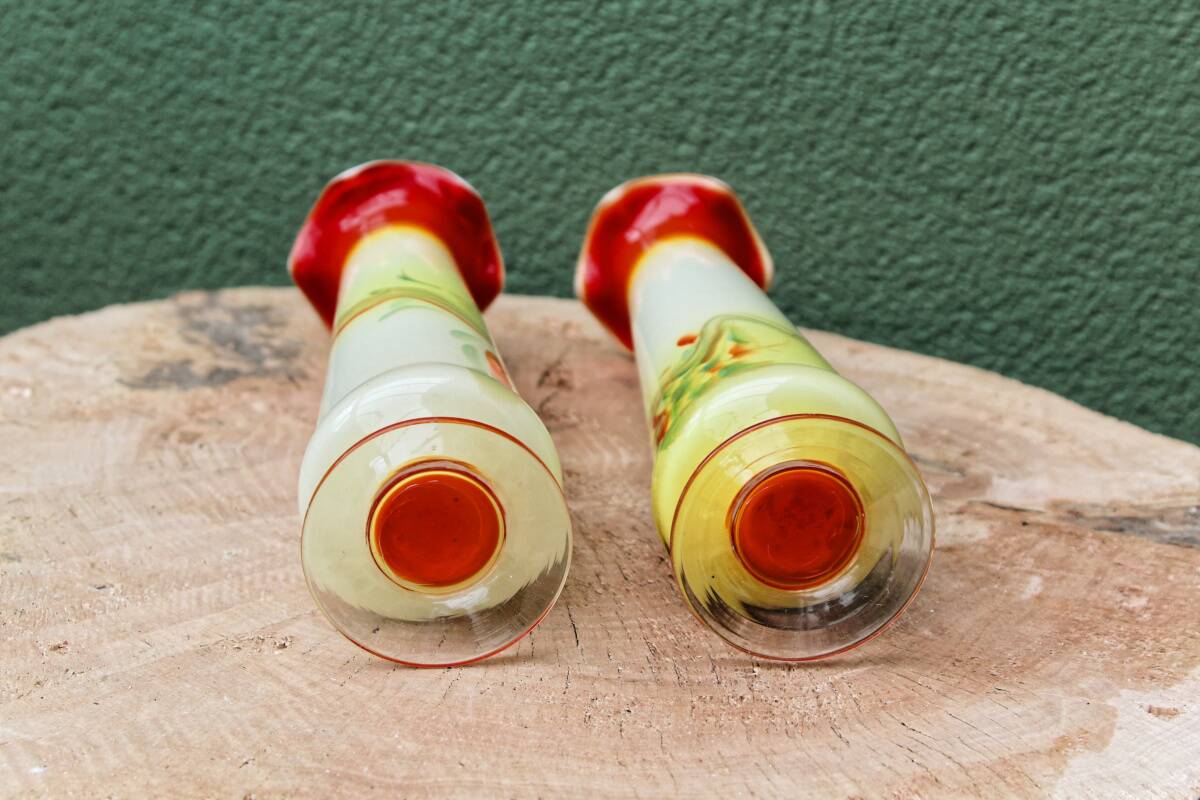 Pair of blown glass Murano collared vases