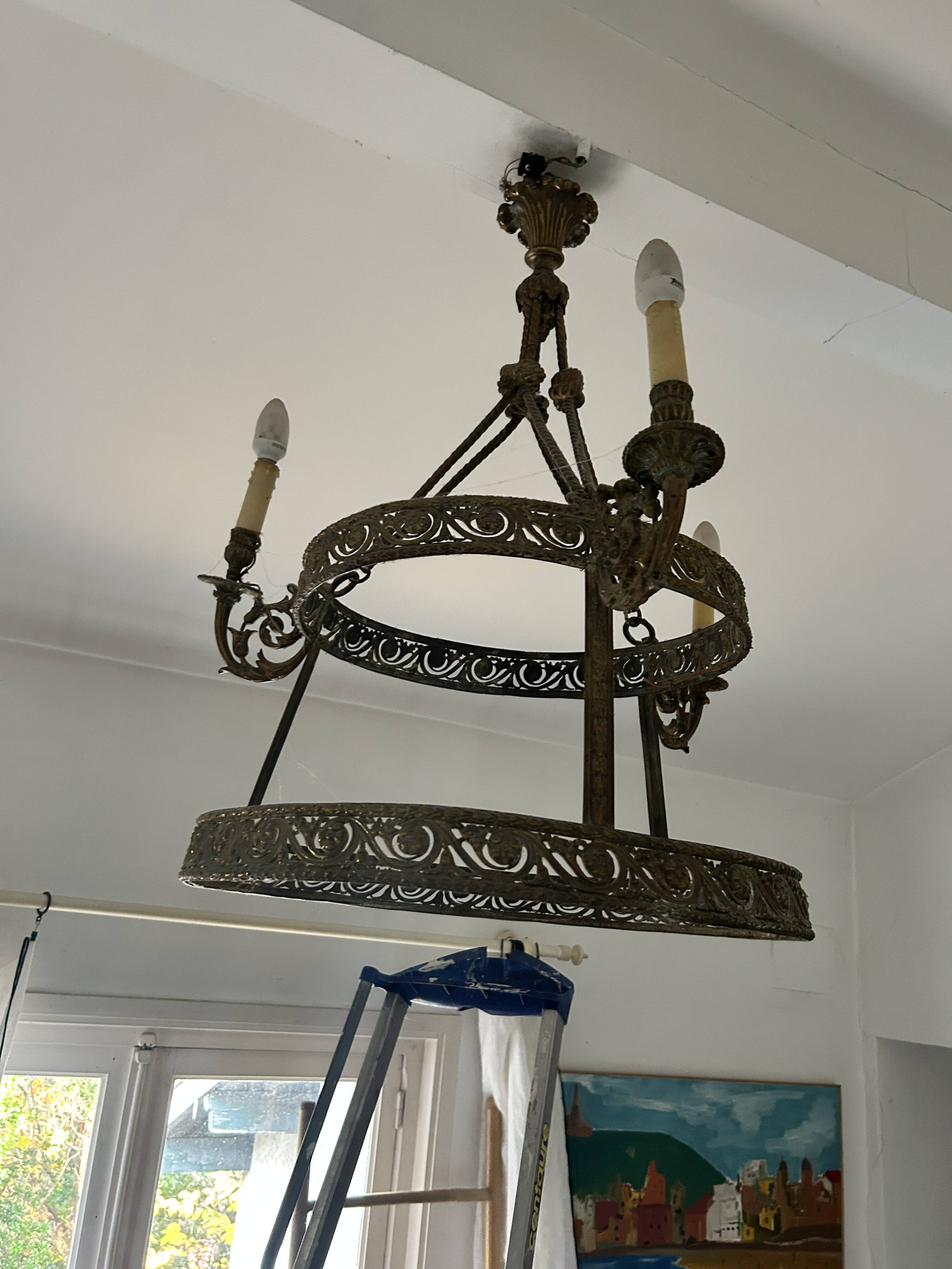 Brass chandelier from the early 20th century.