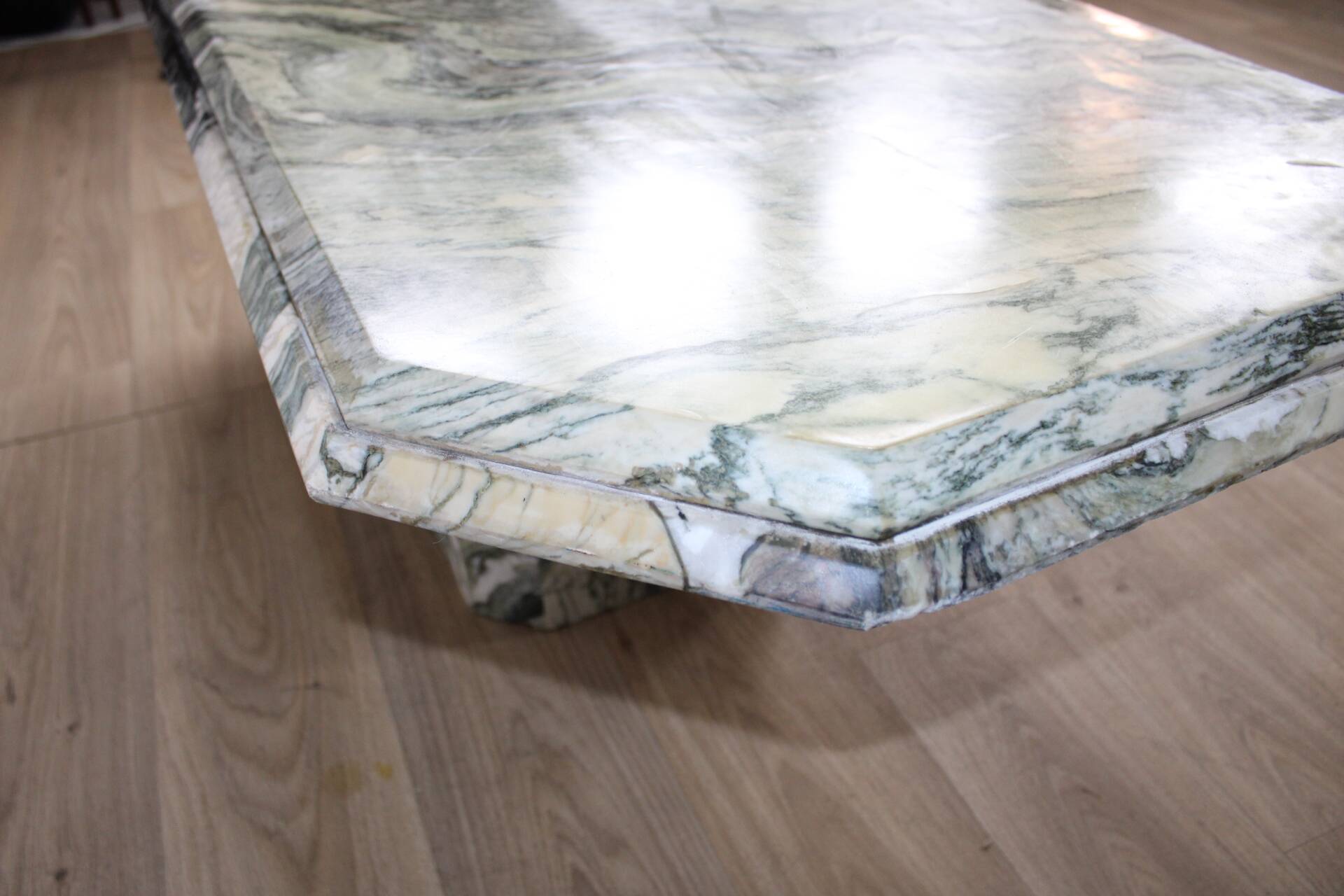 Handcrafted green marble coffee table, 1960s France