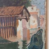 Tableau huile sur toile, vue ancienne de la ville, fin 19ème siècle
