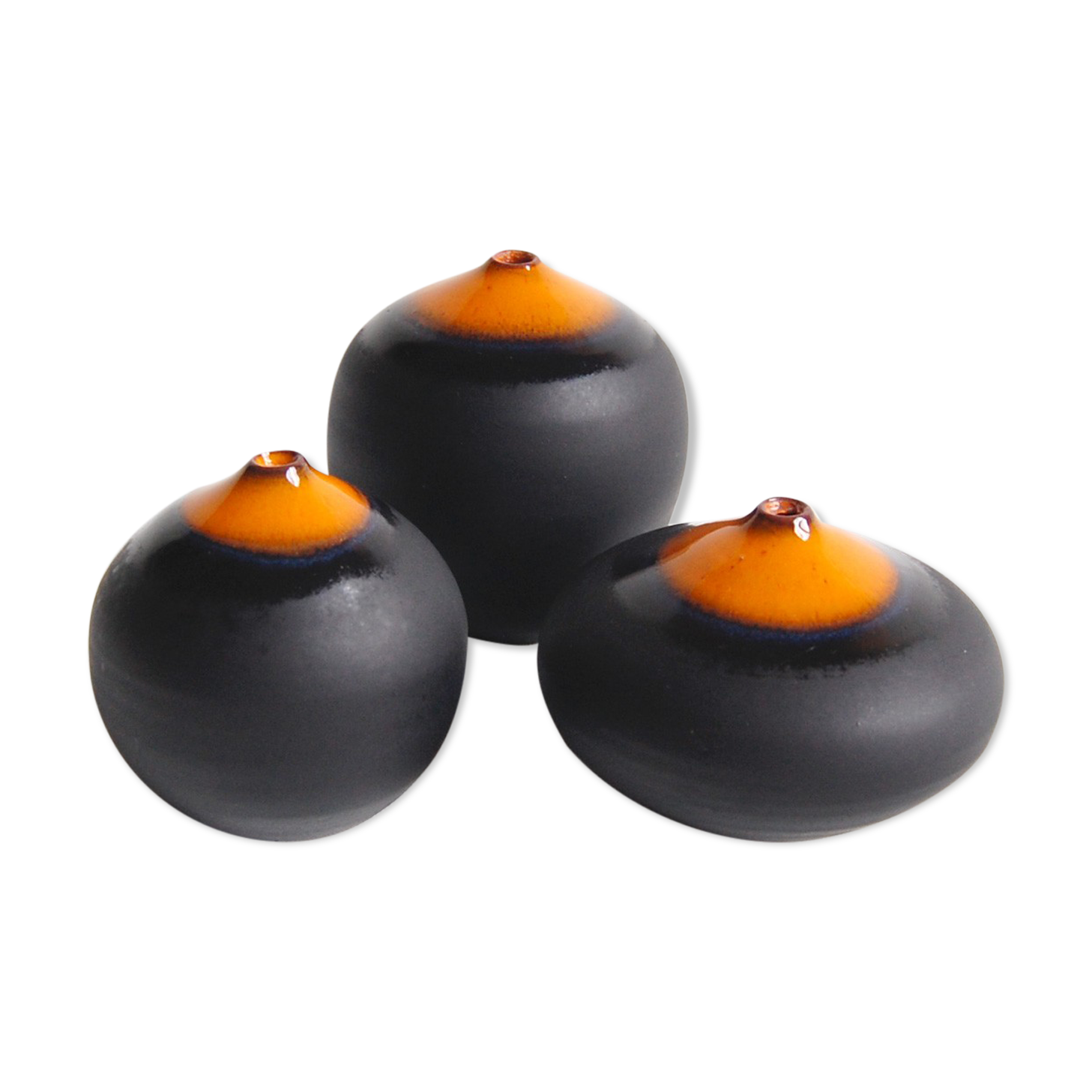 Trio of miniature black and orange ceramics Antonio Lampecco