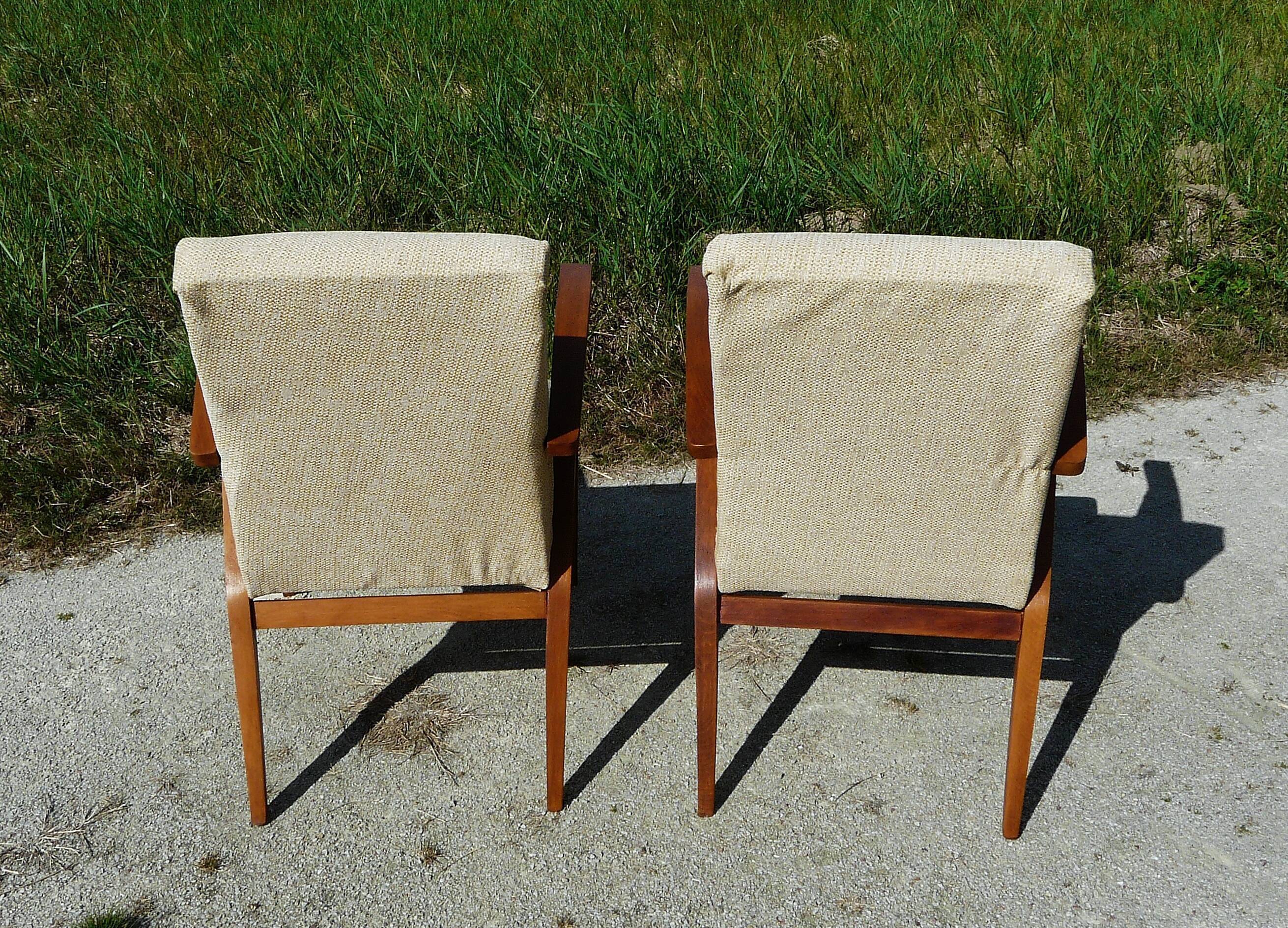 Pair of Scandinavian vintage armchairs in blond wood