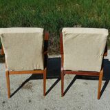 Pair of Scandinavian vintage armchairs in blond wood