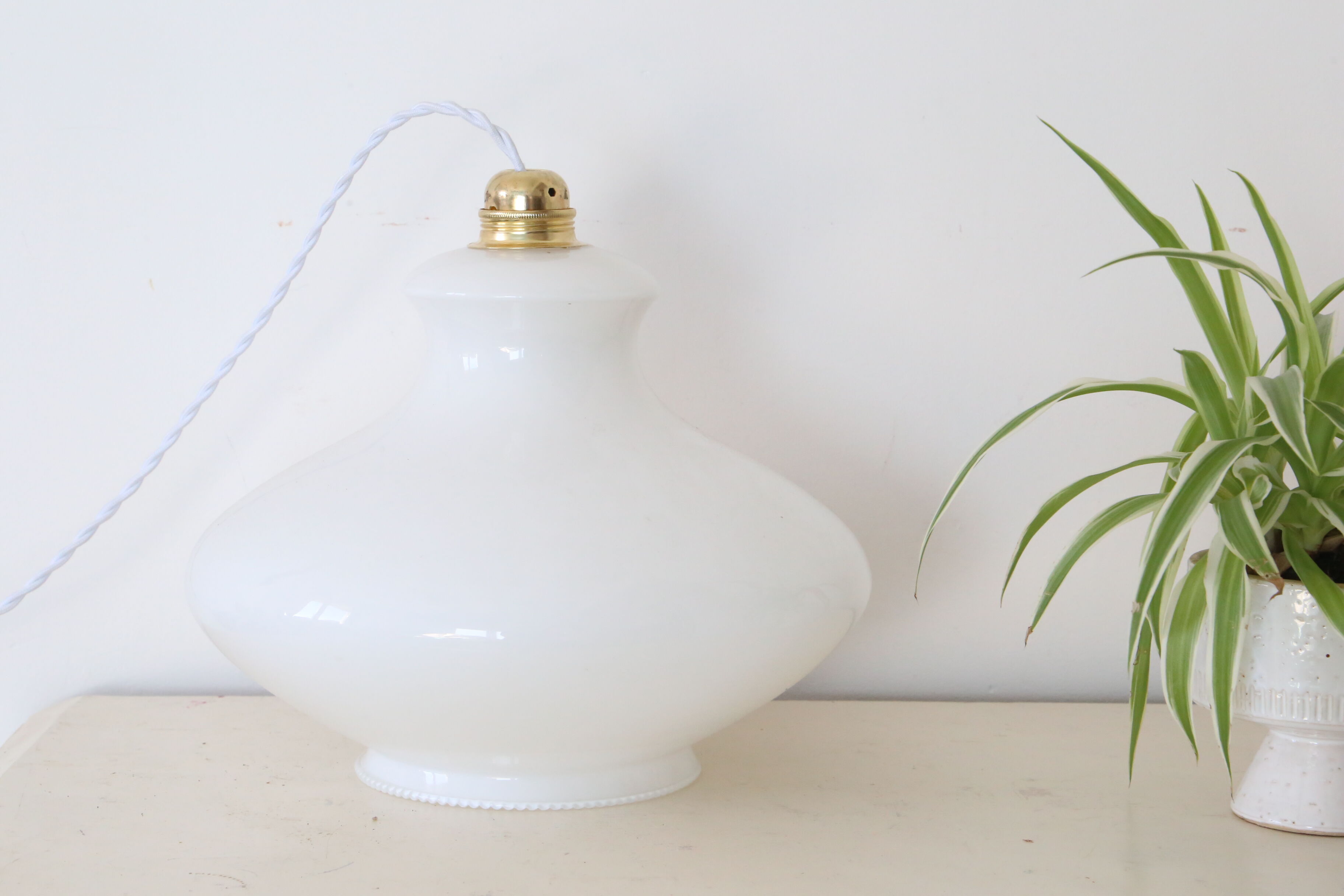 Opaline suspension with serrated edge, vintage