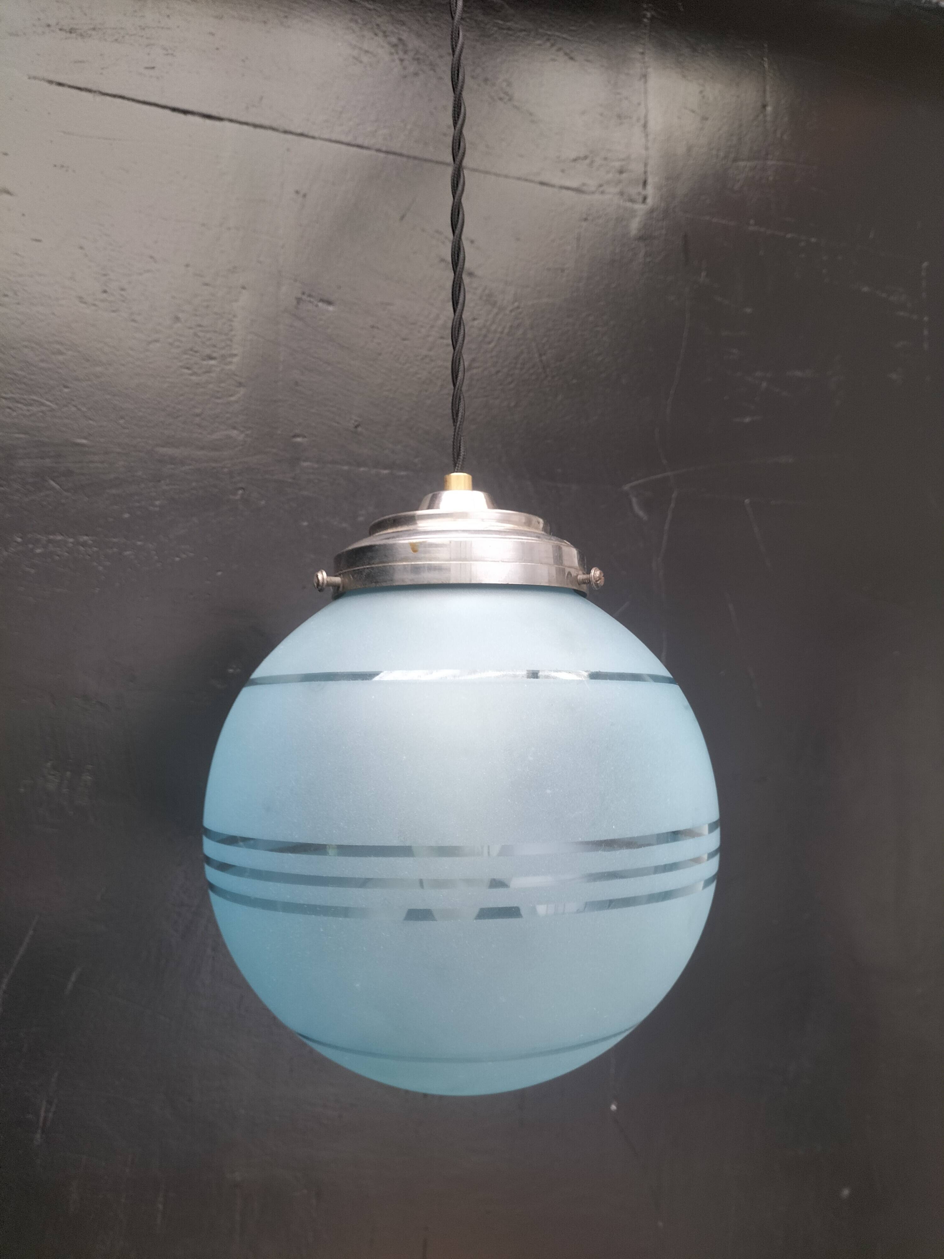 Blue glass ball pendant light