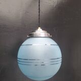 Suspension boule en verre bleuté