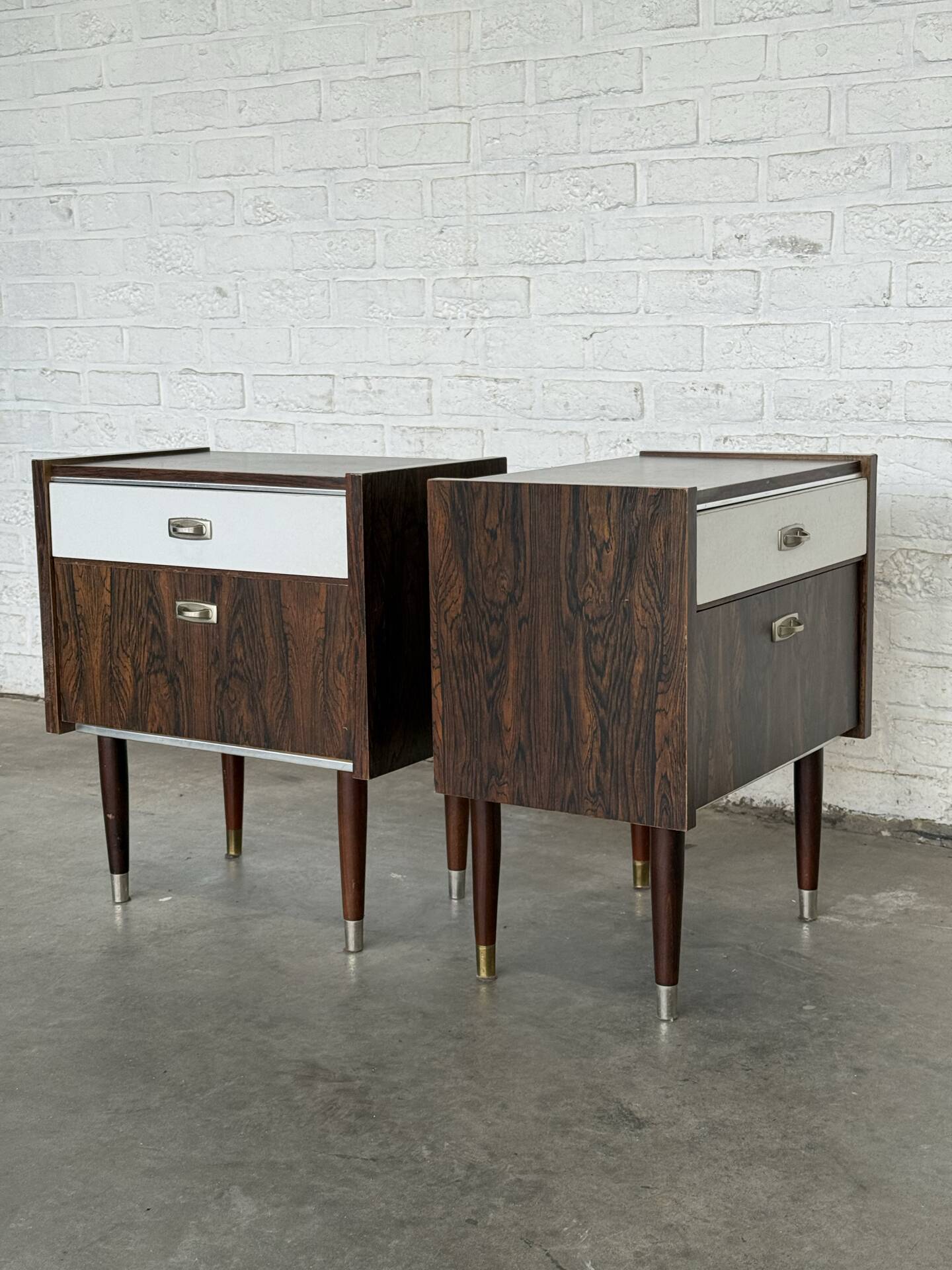 Pair of Vintage 1960s Nightstands — Rosewood & White Formica