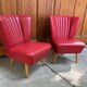 Pair of mid-century cocktail chairs in purple vinyl and beech, 1950s.