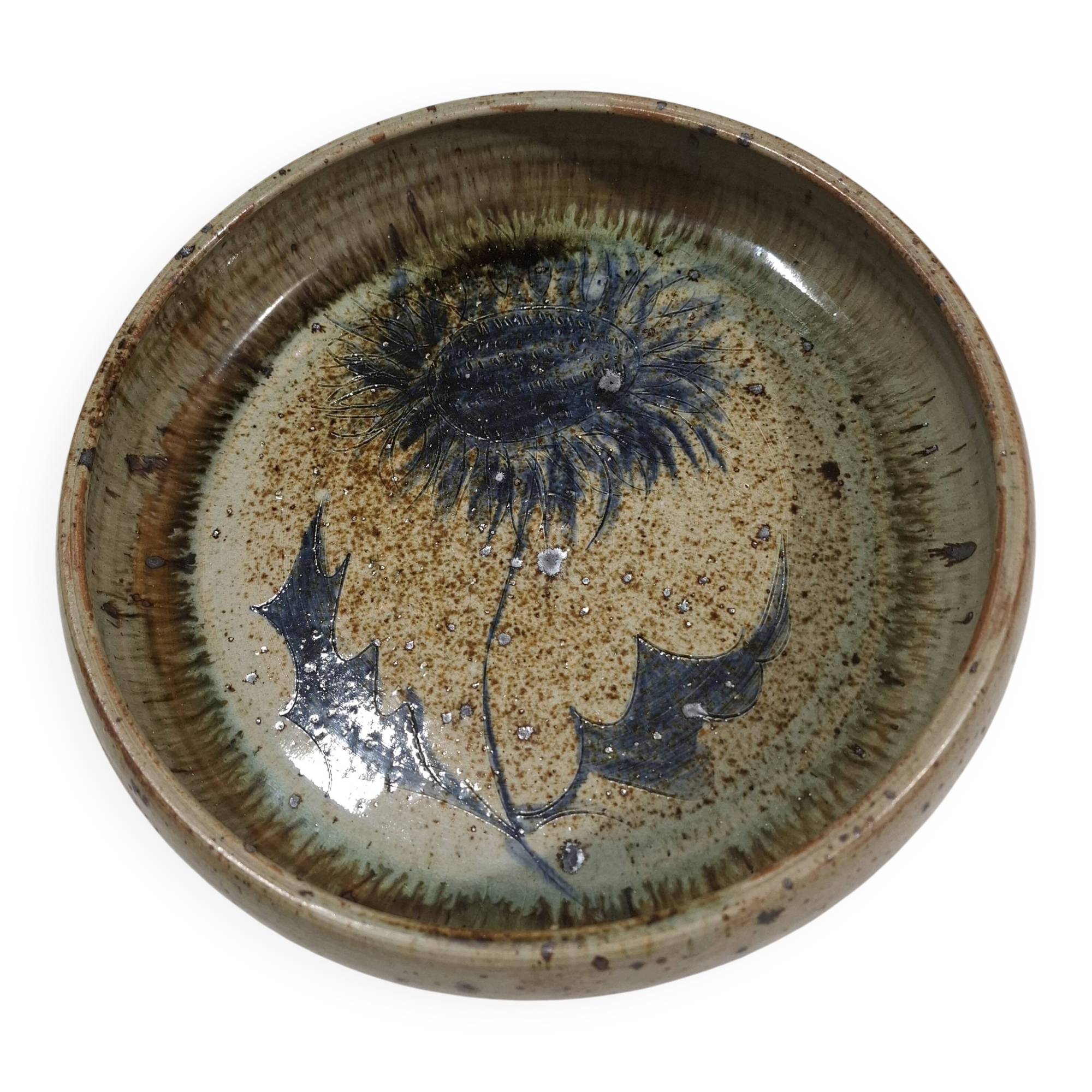 Pyrite stoneware ceramic with thistle decoration signed by Suzanne Dauliach, 1970s.
