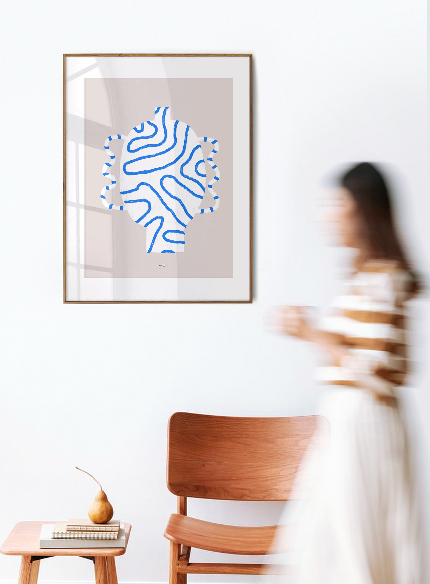 Pop-up Christmas 22 - Wall display white vase blue lines 50cm*70cm