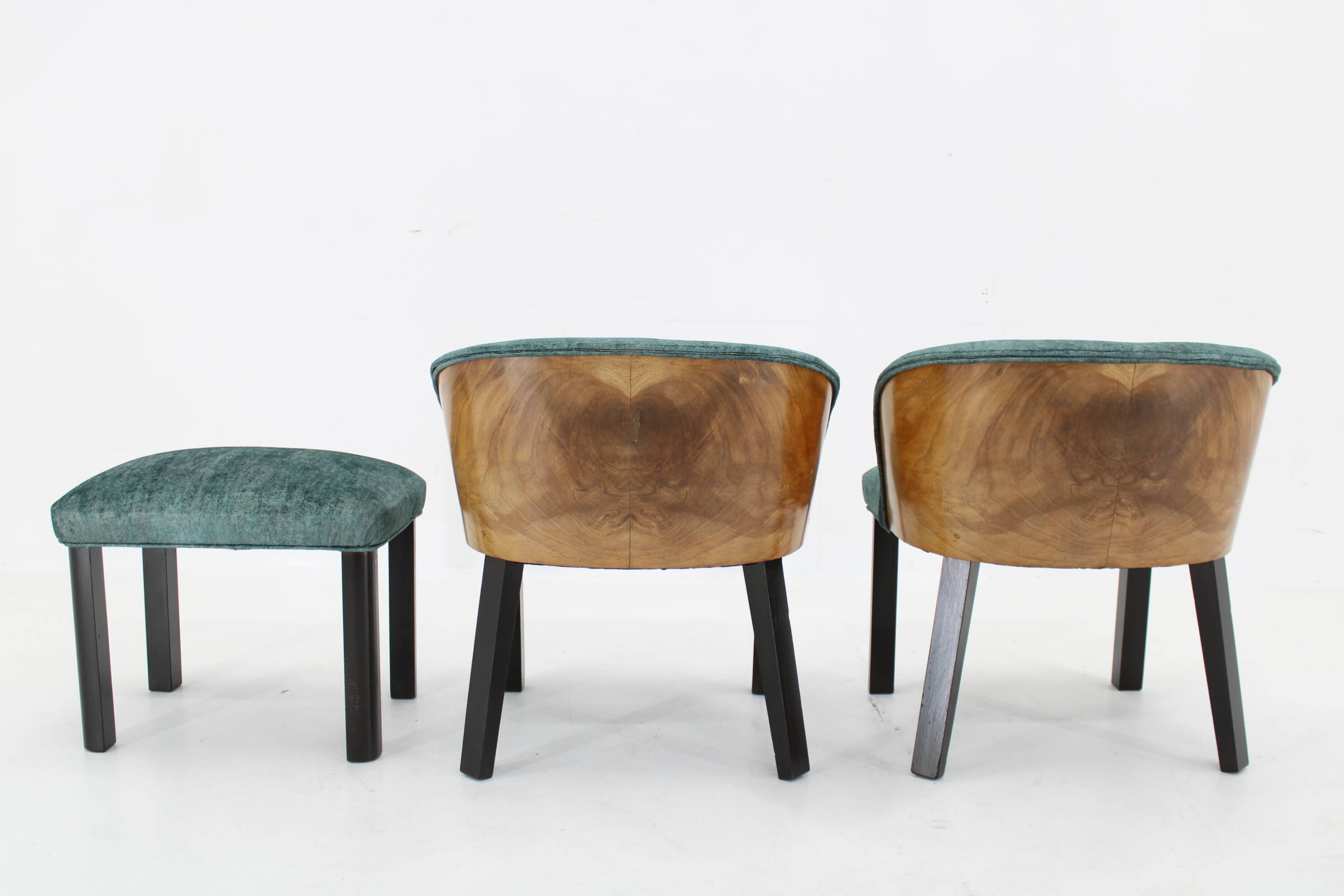 1940s Pair of Chairs with Stool, Italy