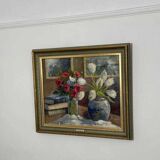 Original early century Swedish oil on canvas – "Tulips and Poppies" by Johan Jacobsson – vintage & framed 68 × 80 cm (26.8" × 31.5")