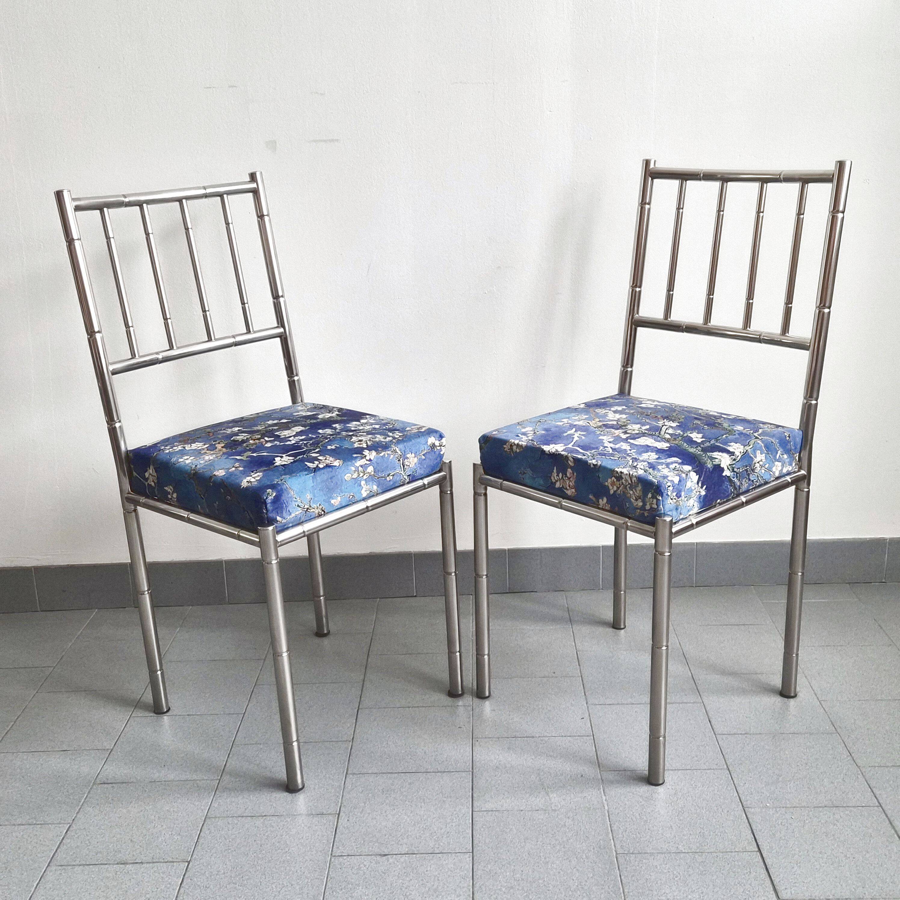 Suite de 5 chaises faux-bambou vintage 1970