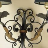 Antique black and gold metal wall lamp - 18th century style foliage lampshade