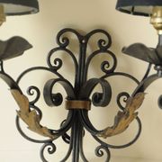 Antique black and gold metal wall lamp - 18th century style foliage lampshade