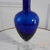 Duo of royal blue and green polished glass decanters 60s-70s