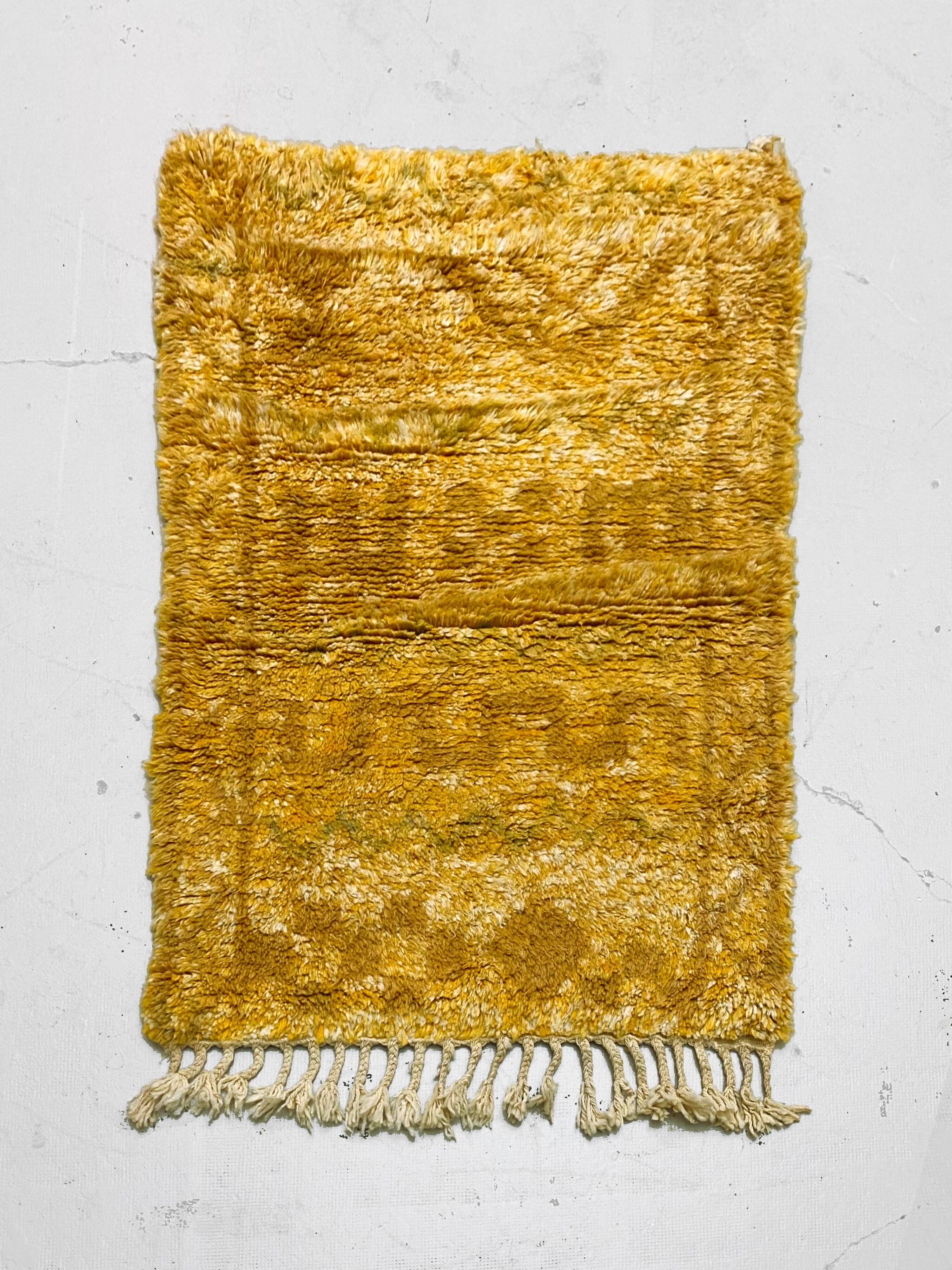 Ochre Berber Beni Ouarain rug with ethnic patterns, 1.45x1.07m