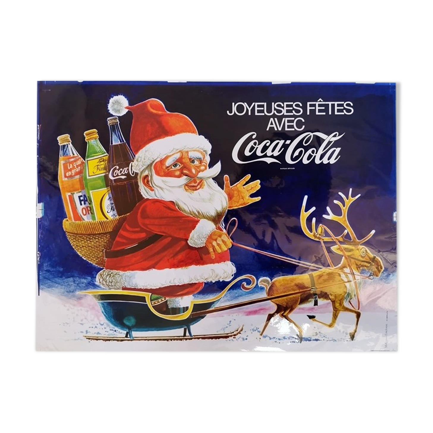 original coca cola poster from 1972 vintage Santa Claus good holidays 120x80 cm