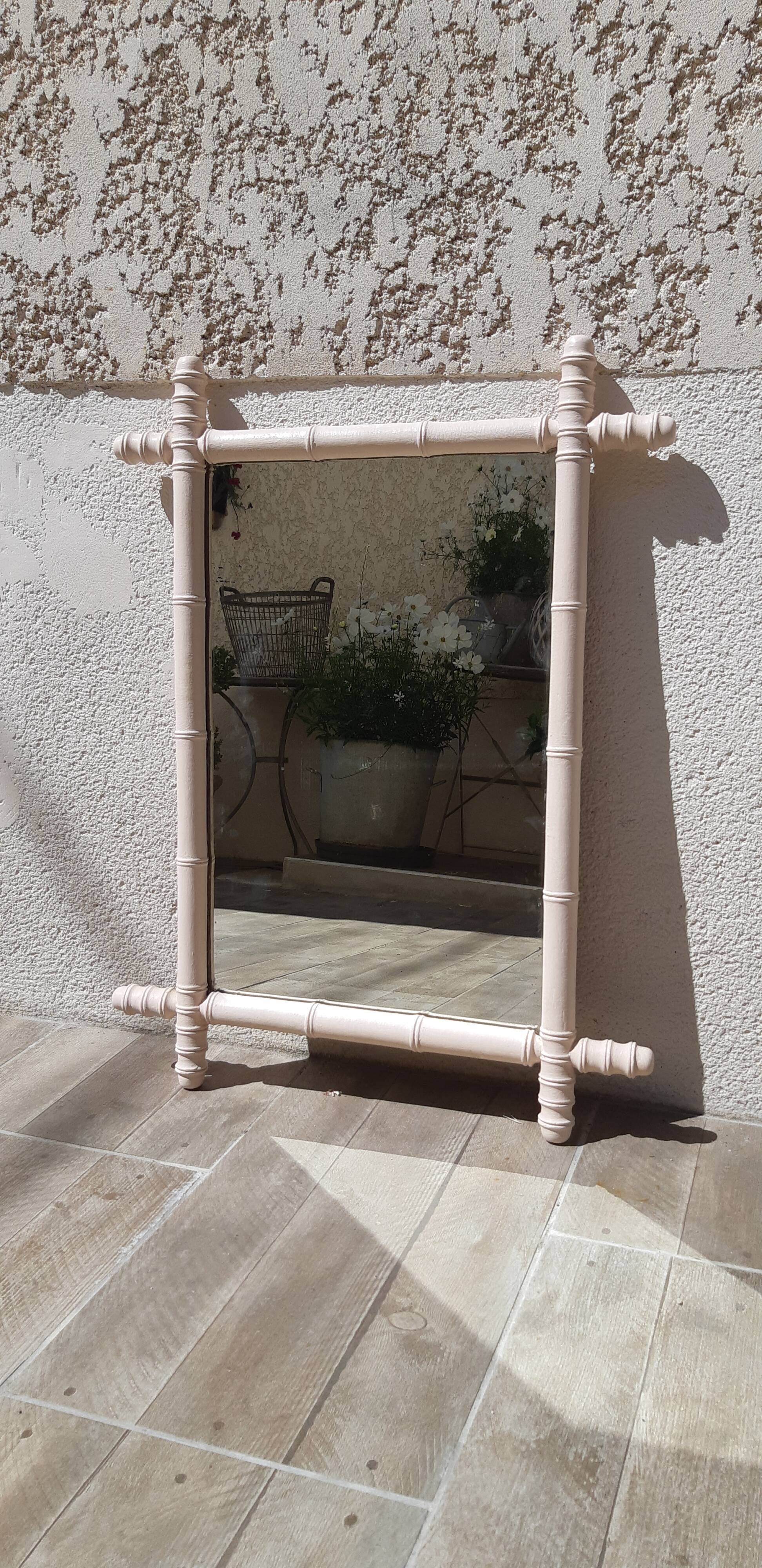 Large pink bamboo mirror 54x70cm