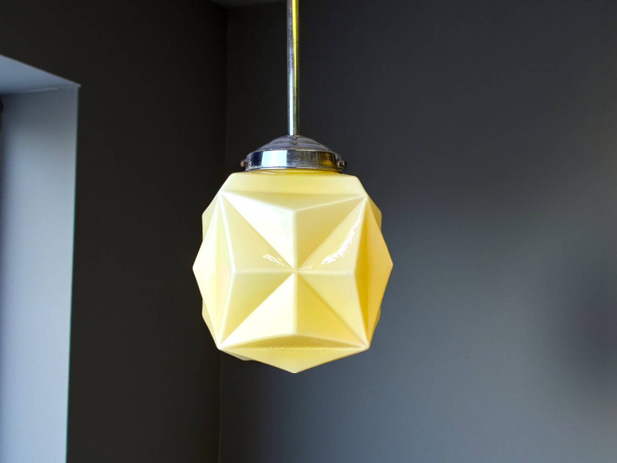 Art Deco  cream opaline glass pendant lamp