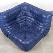 Michel Ducaroy Ligne Roset Blue Leather Togo Corner Sofa France 1980s