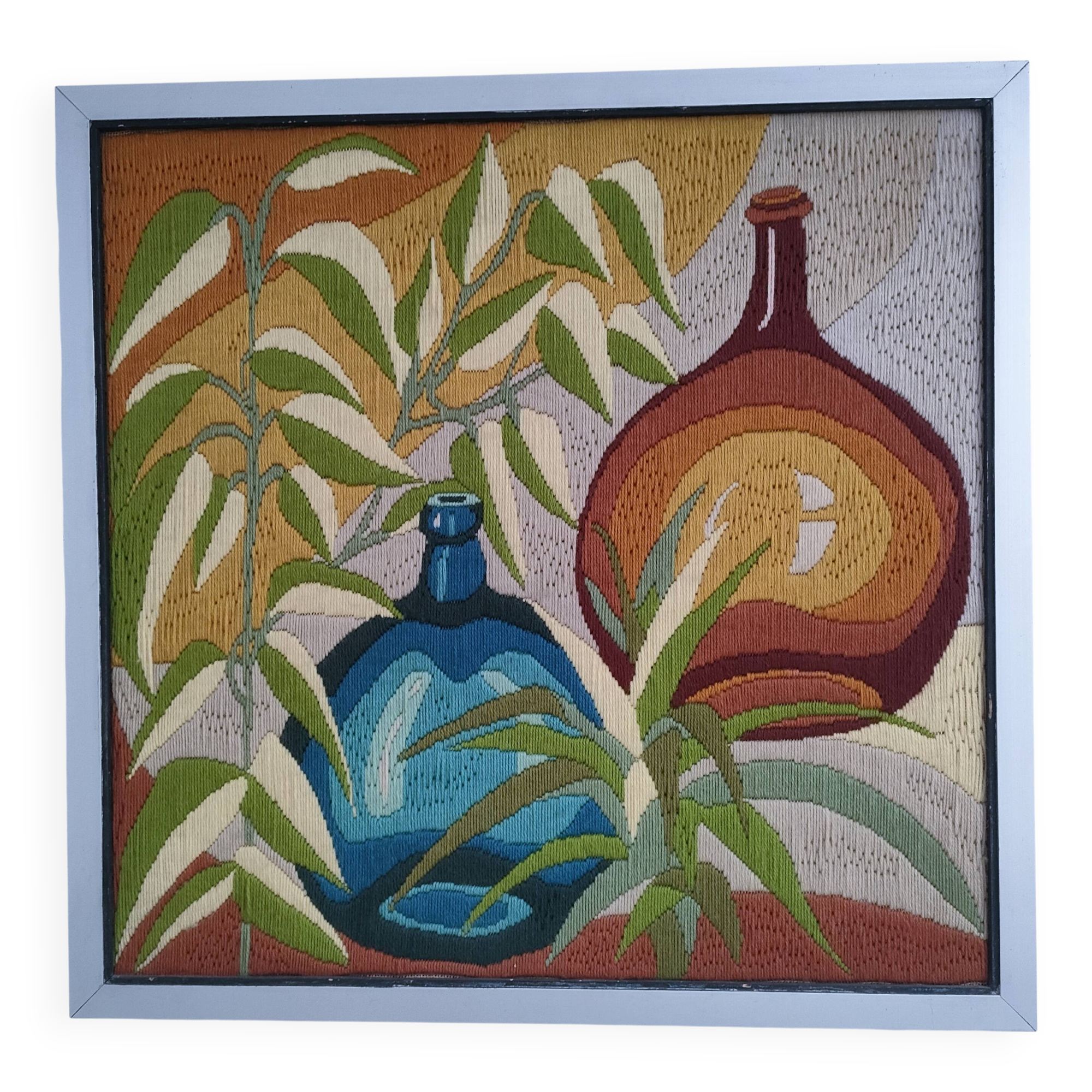 Tapestry with demijohn foliage decor from the 70s