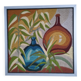 Tapisserie décor dame-jeanne feuillages années 70
