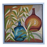 Tapisserie décor dame-jeanne feuillages années 70