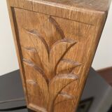 Wooden lamp with carved plant decoration from 1930-50, sold with a 1970 lampshade.