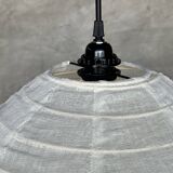 Large pendant light in Japanese-style natural rattan and linen in the shape of a drop H55 D60