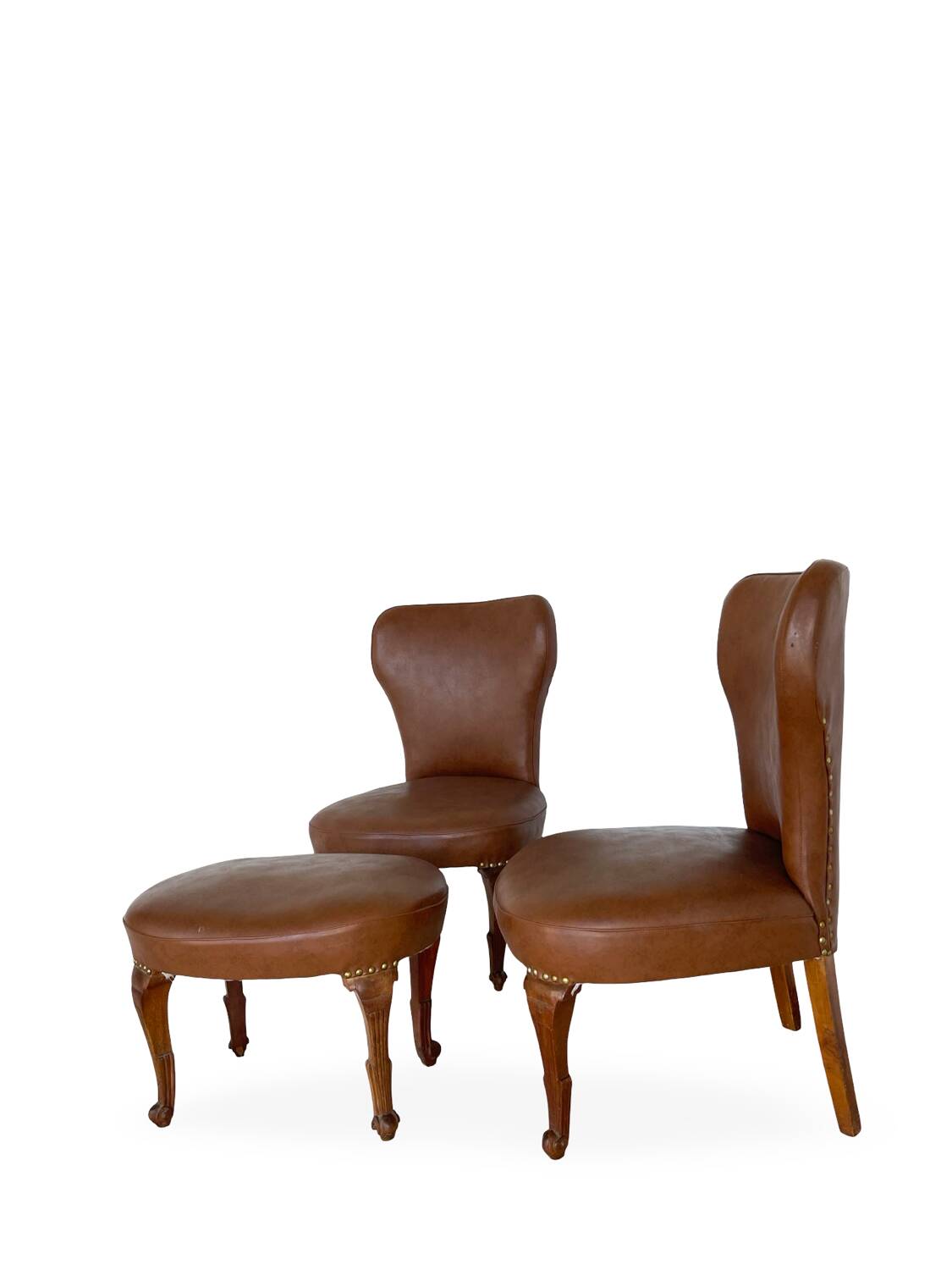 Ensemble de chaises d'appoint et tabouret pour pied, années 1950.