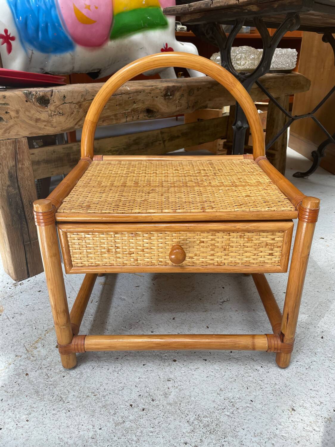 Vintage rattan bedside table