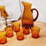 Set 6 amber glasses and decanter