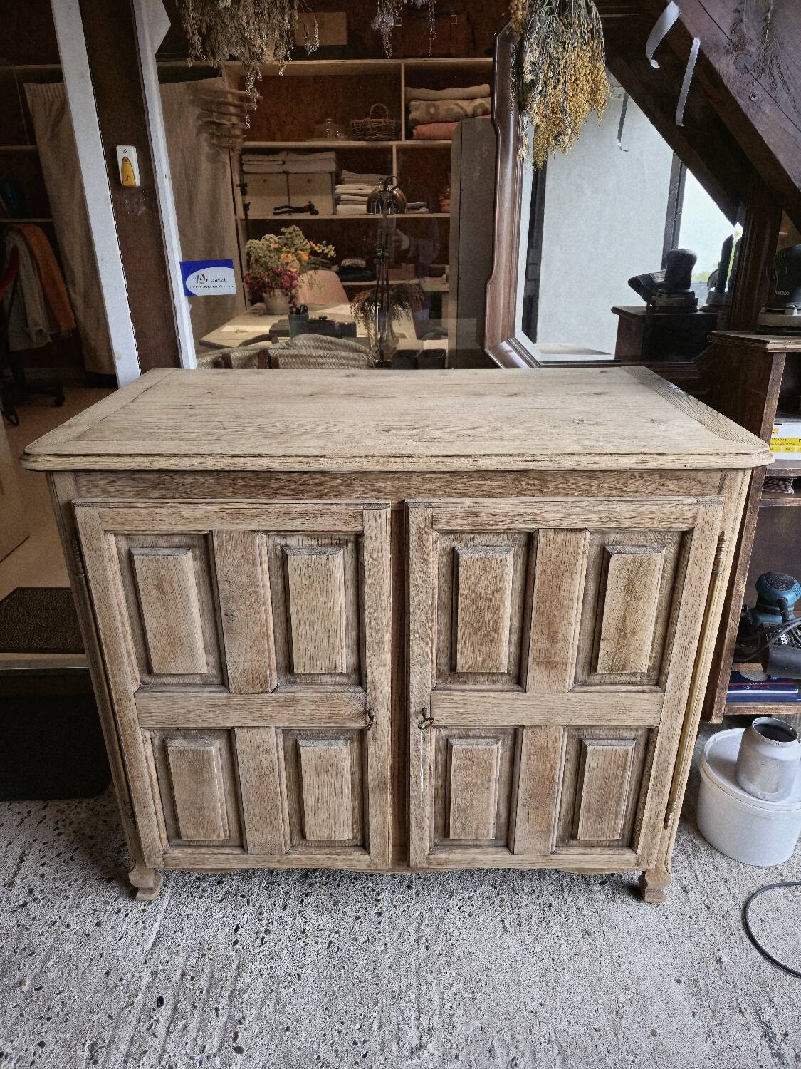 Solid, raw wood sideboard