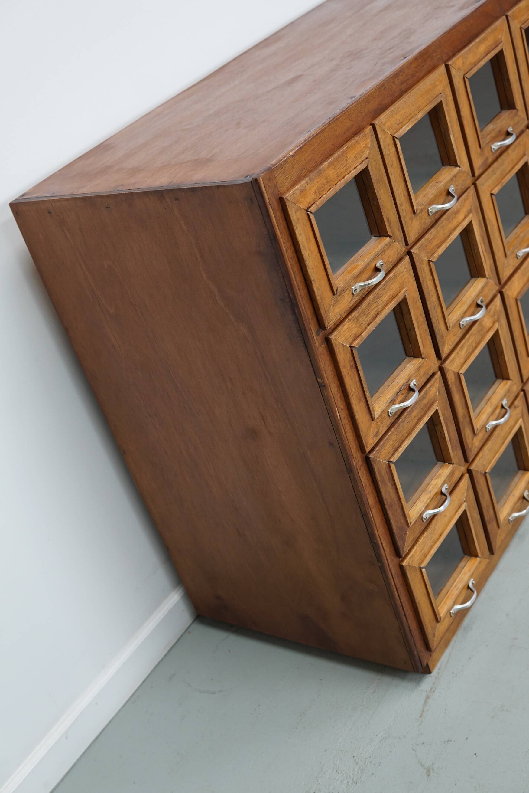 Vintage Dutch Beech Haberdashery Shop Cabinet / Vitrine, 1950s