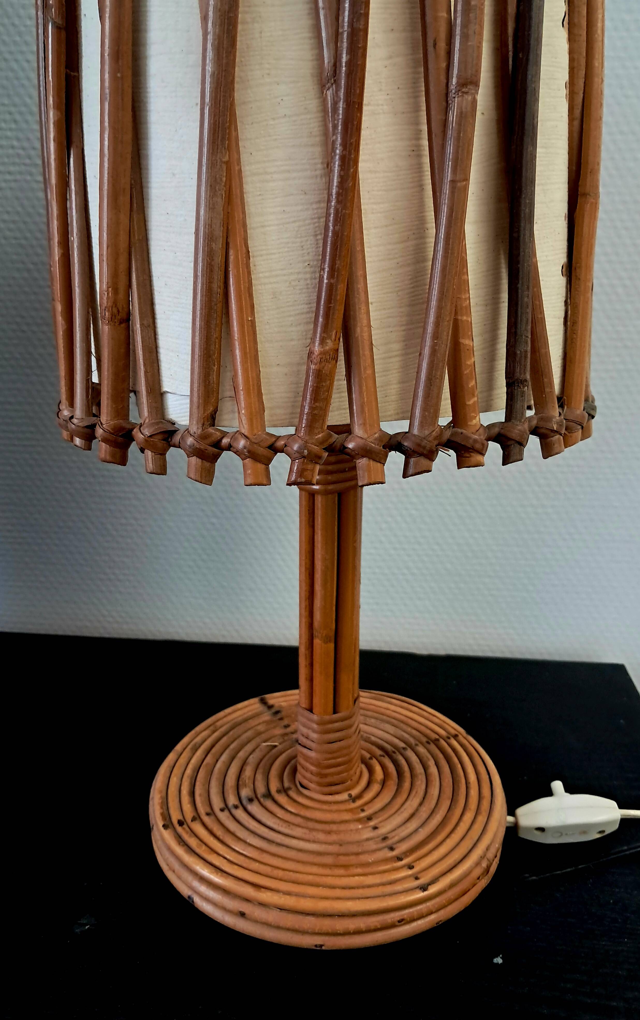 French rattan lamp. Attributed to Louis Sognot.