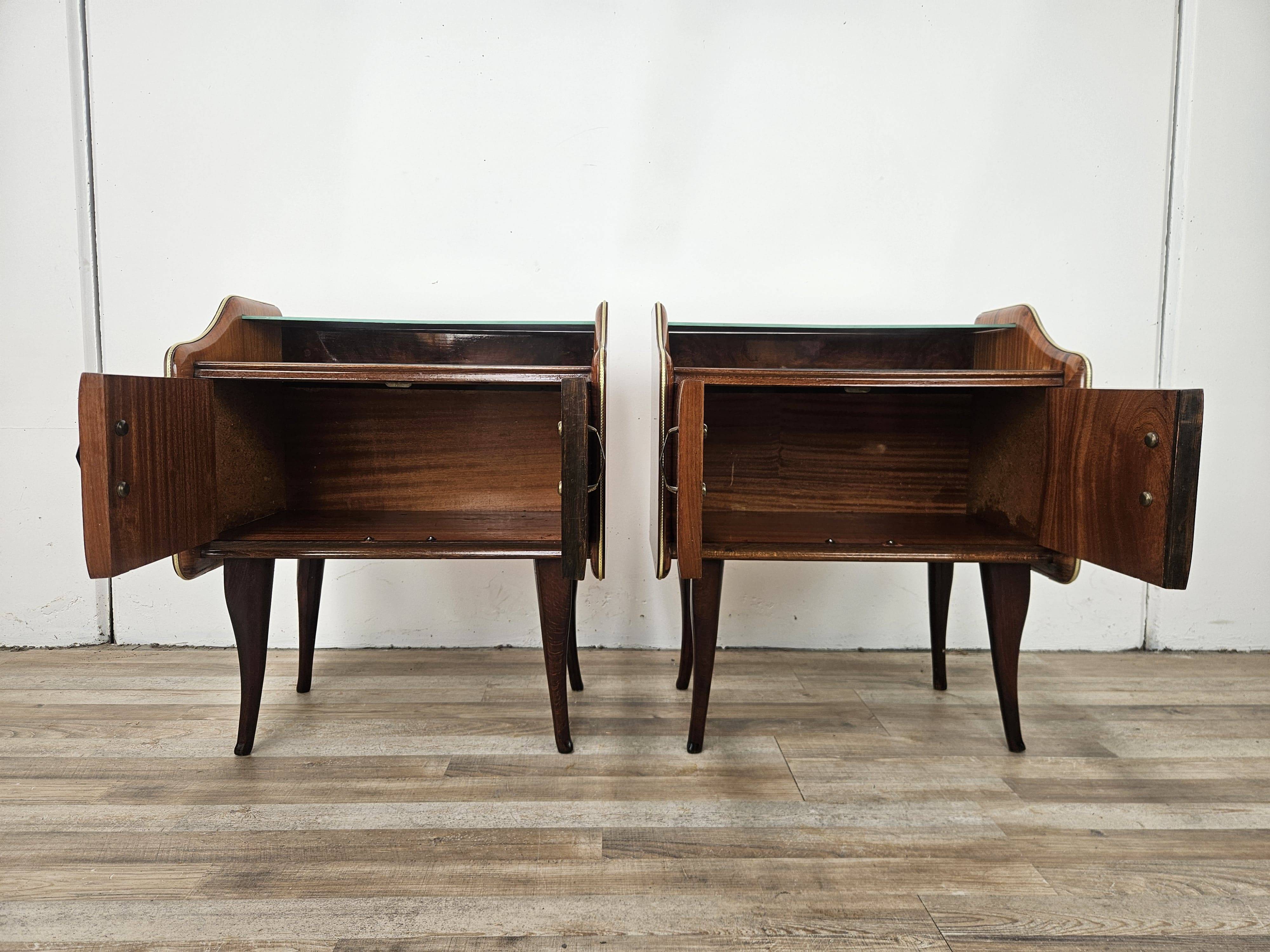 Walnut burl bedside tables with double glass top