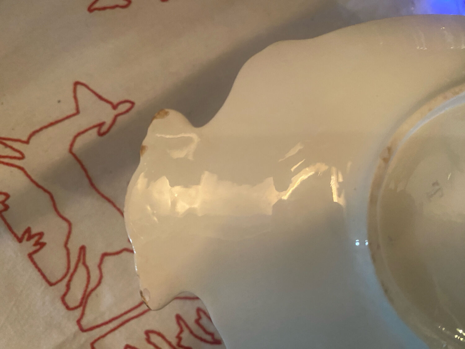 Mozart pattern earthenware gravy boat stamped Sarreguemines