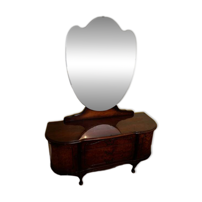 Coiffeuse art deco avec miroir biseauté de forme ovale
