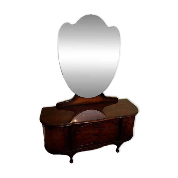 Coiffeuse art deco avec miroir biseauté de forme ovale