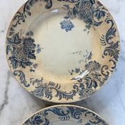 2 assiettes plates terre de fer boule de neige St Amand