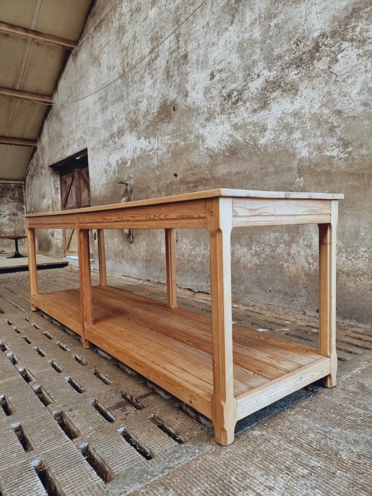 Old work table textile table pine cooking island or side table