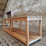 Old work table textile table pine cooking island or side table