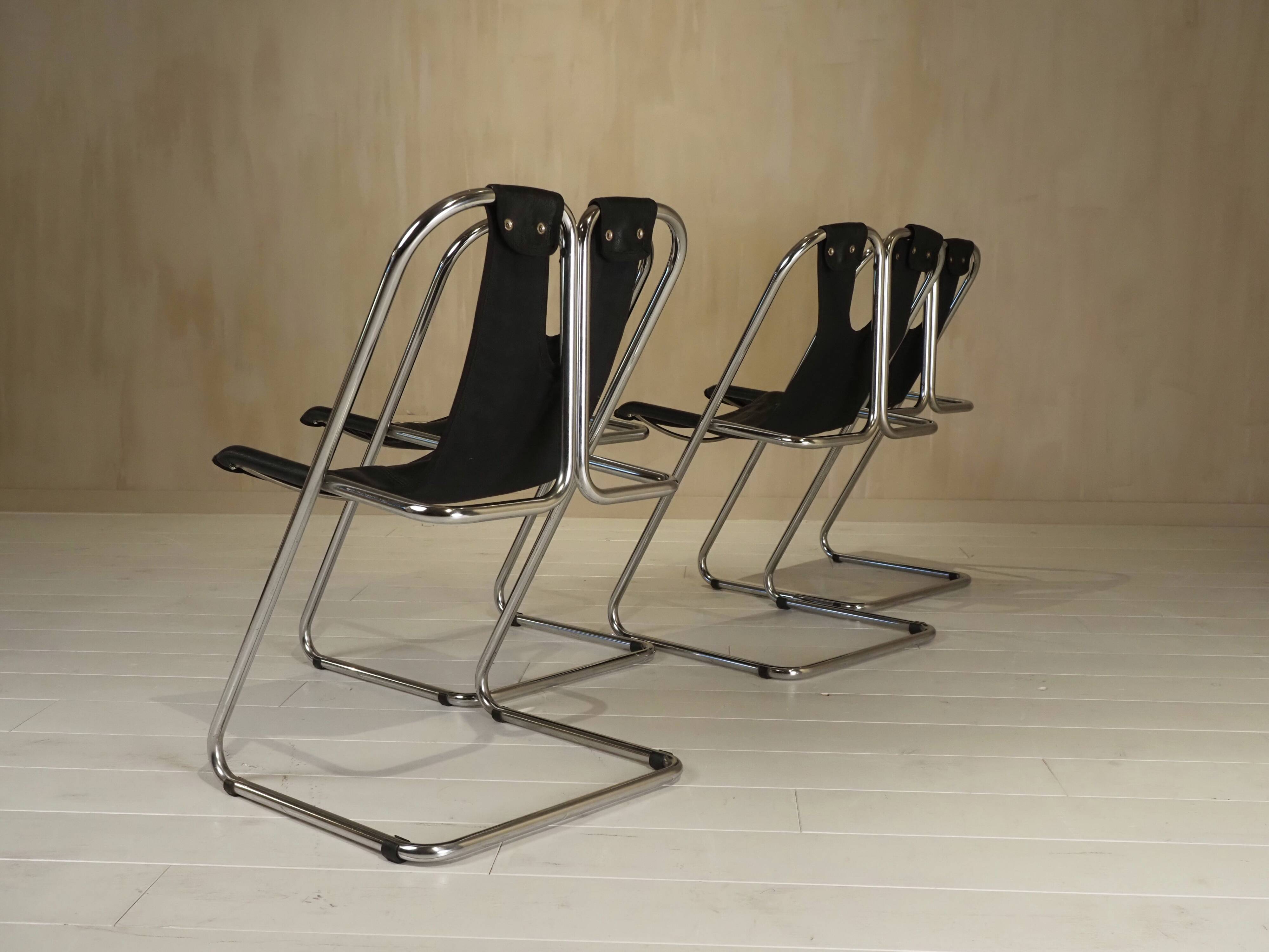 Set of 4 leather and chrome chairs from the 1960s