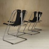 Set of 4 leather and chrome chairs from the 1960s