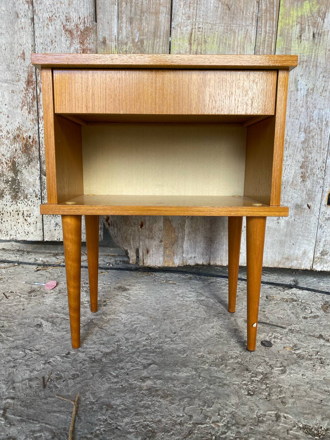 Vintage 1970s Wooden Nightstand with Case + Drawer